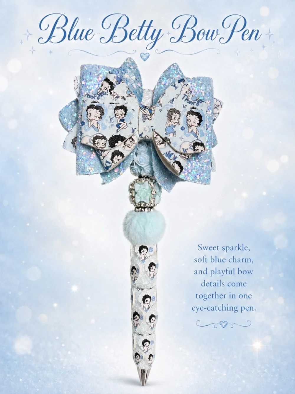 Blue Bow Sparkle Pen
